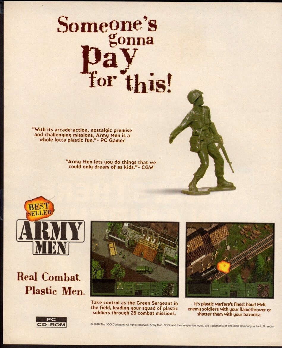Vintage print advertisement GAMES T3DO Army Men Plastic fun Someone's gonna pay