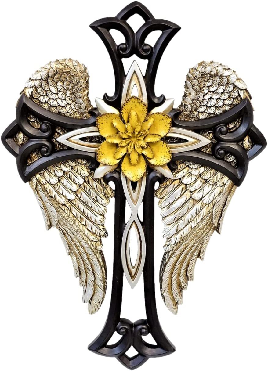 Angel Wings Cross with Flower Spiritual Wall Art Wall Cross Decor Blessing