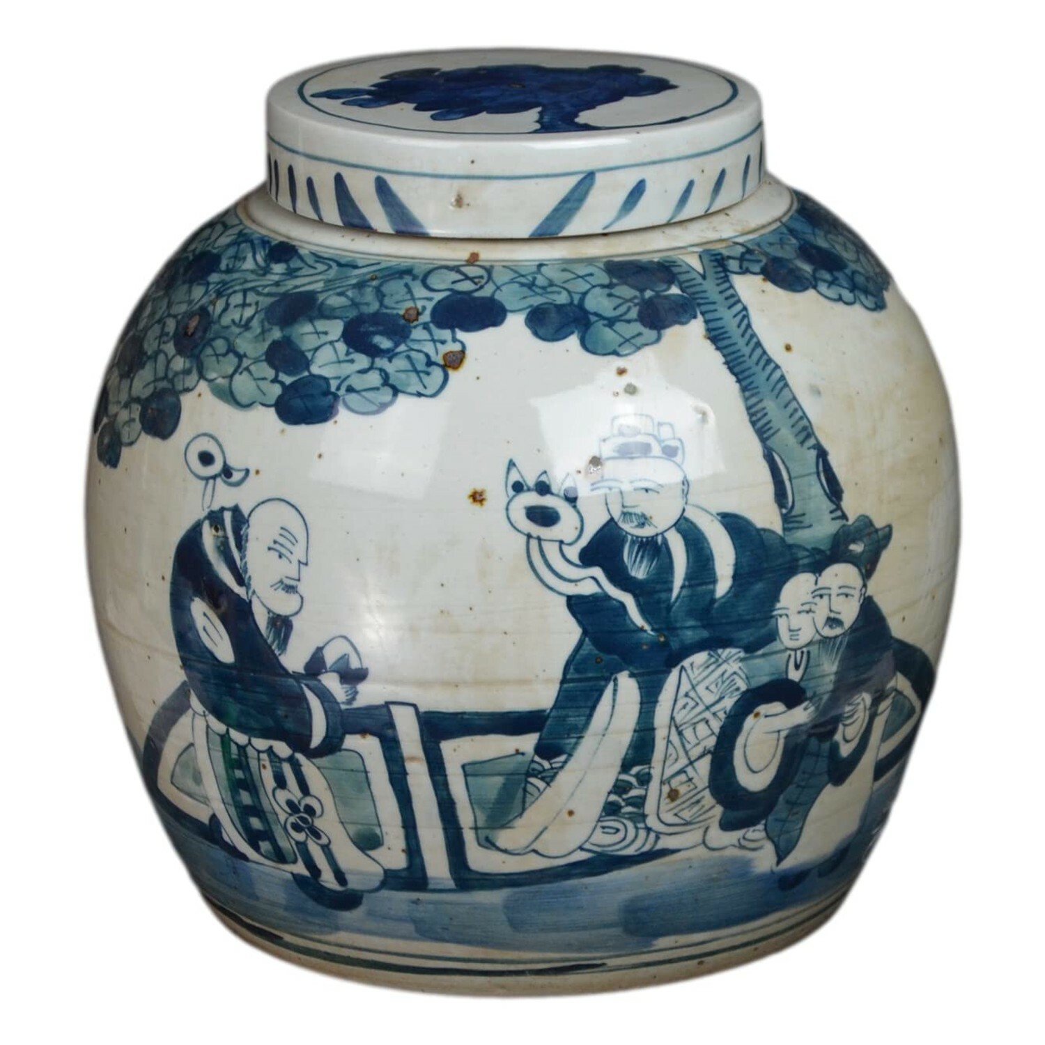 Festcool Antique Style Blue and White Porcelain Scholars Figure Ceramic Cover...