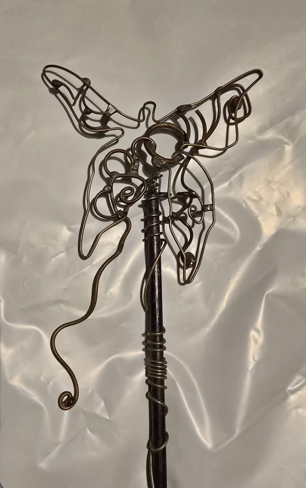 OOAK ARTIST MADE BUTTERFLY MAGIC FAIRY WAND. WOOD & WIRE WITH A MARBLE ON BOTTOM
