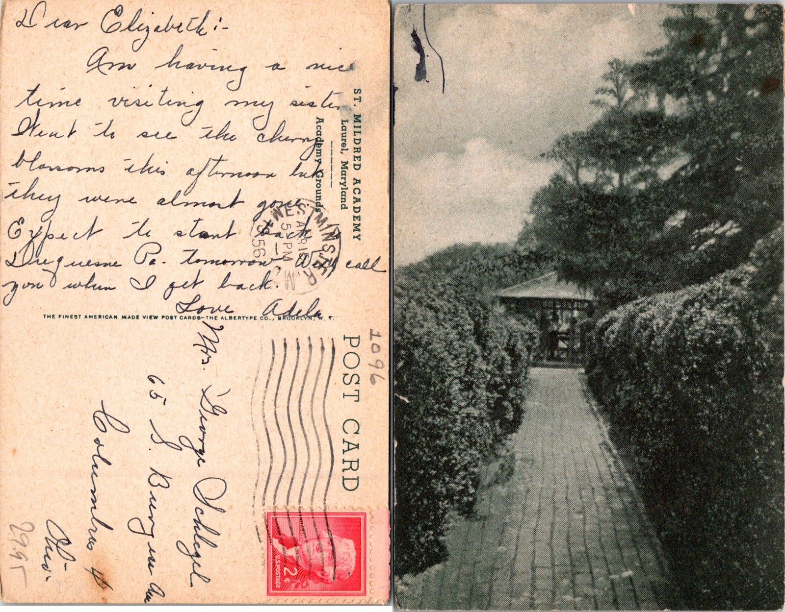 Laurel MD St. Mildred Academy Grounds, Vintage Postcard 72270