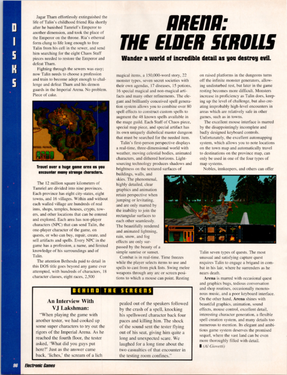 Elder Scrolls Arena PC Game Vintage 1994 Electronic Games Magazine Ad Page