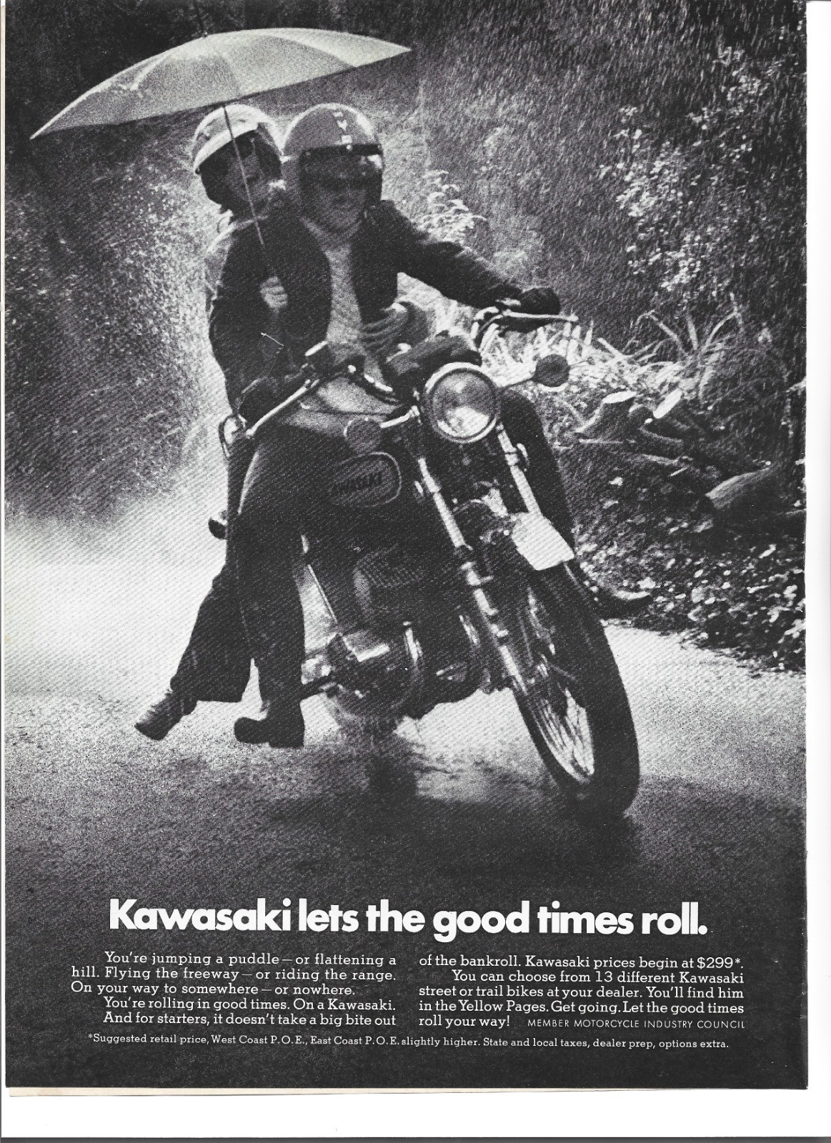 Original 1973 Kawasaki Motorcycle vintage print ad