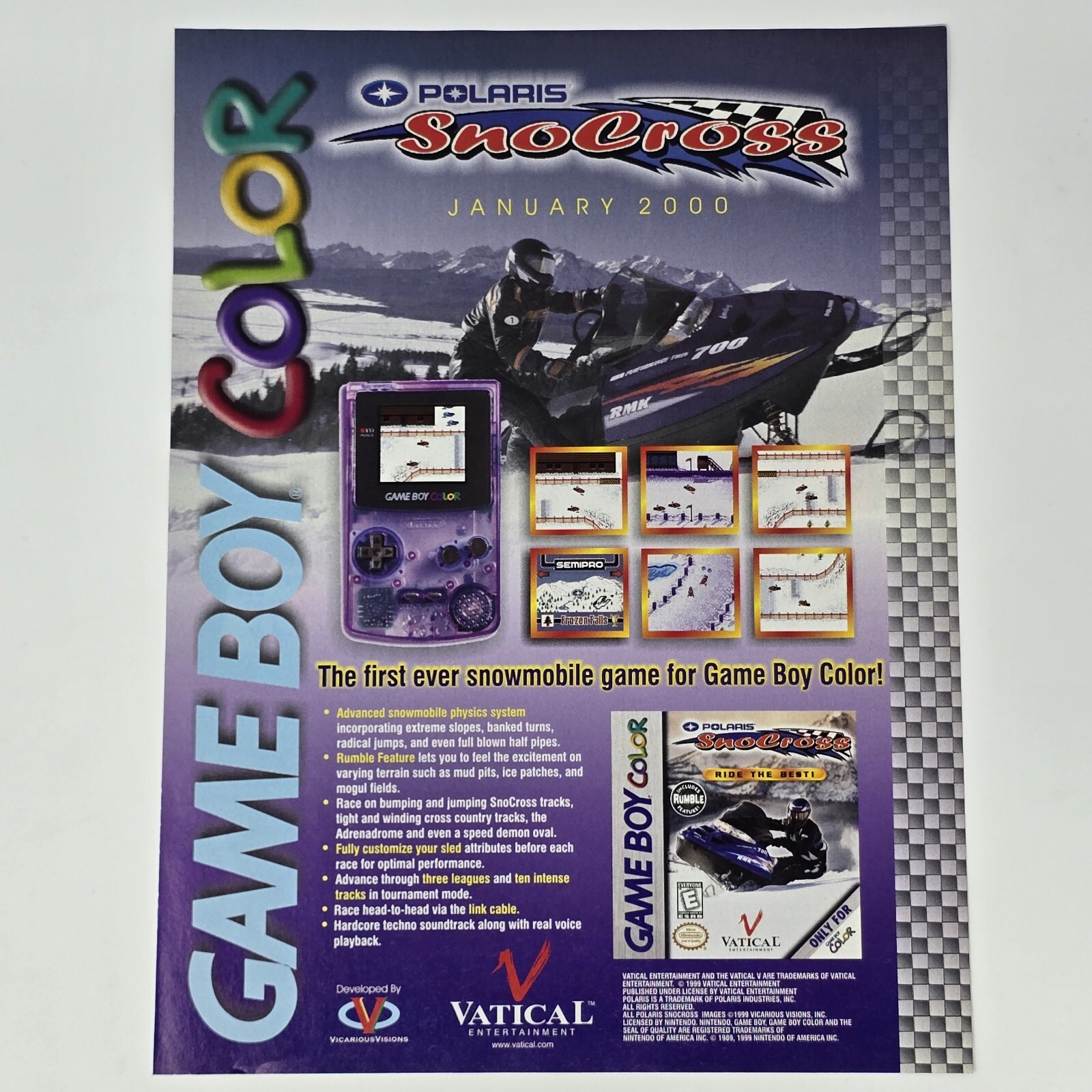 Polaris SnoCross GameBoy Color Launch Jan 2000 Print Ad/Poster Official Promo