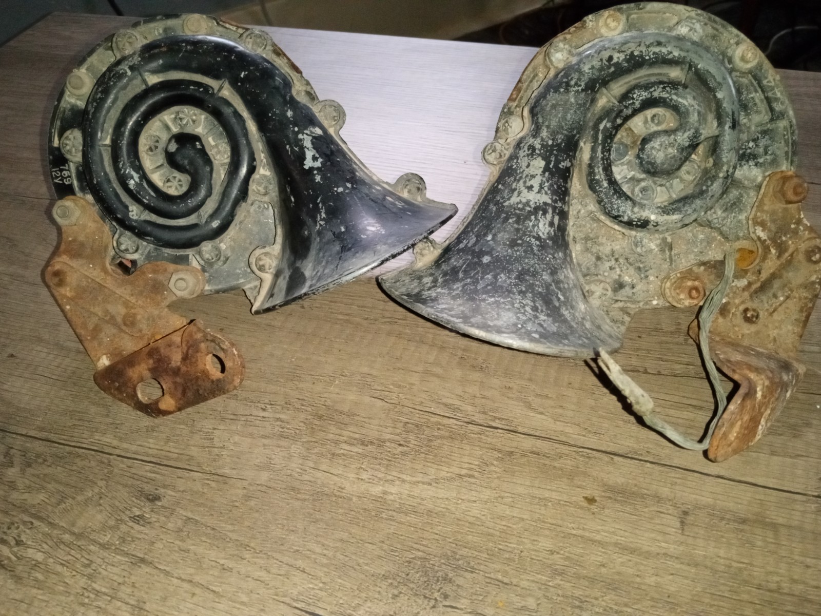 automotive snail electric horn - lot of 2 - with mounting brackets 1950's
