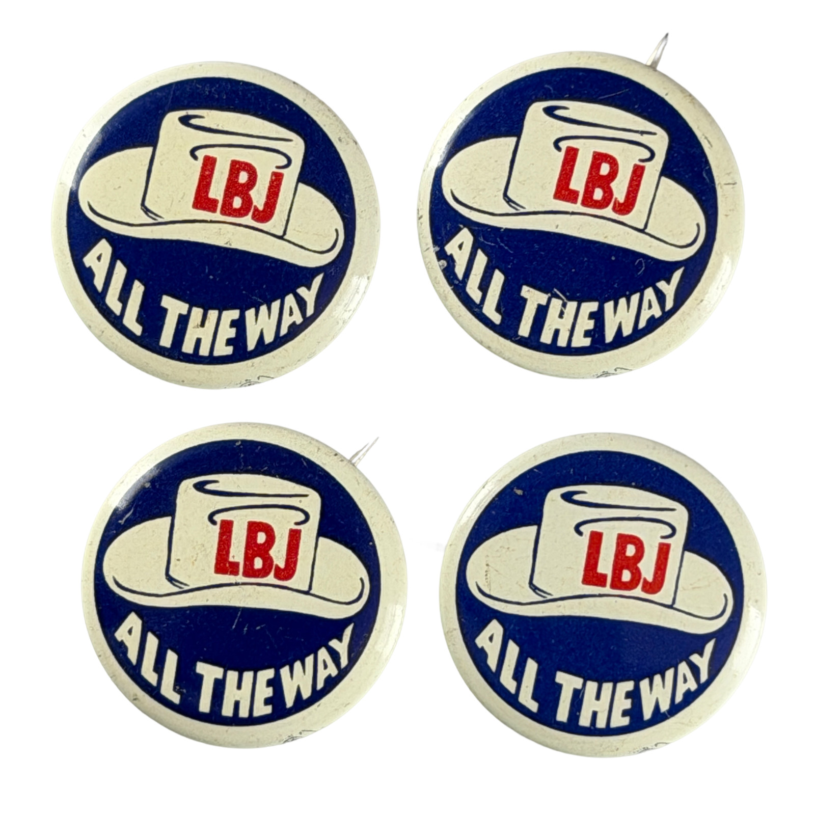 Vintage Lot of 4 LBJ All The Way Pinback 1964 Lyndon Johnson President Campaign