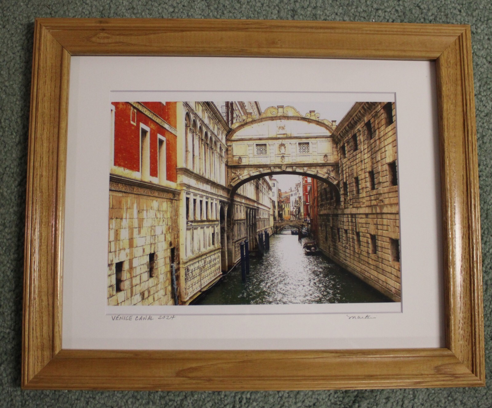Oak Framed Original Signed Matted Color Photograph VENICE CANAL 2024