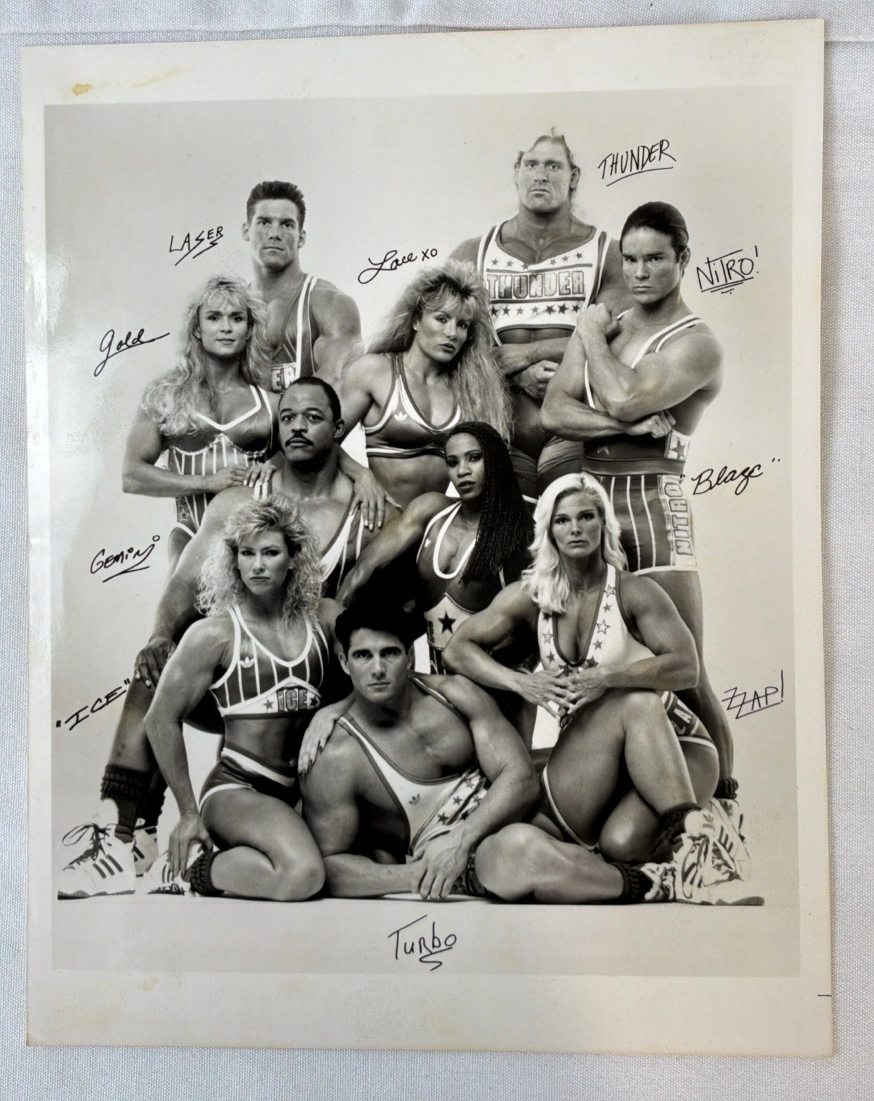 1990’s American Gladiators Faux Autographed Black / White Cast Photograph 8 X 10