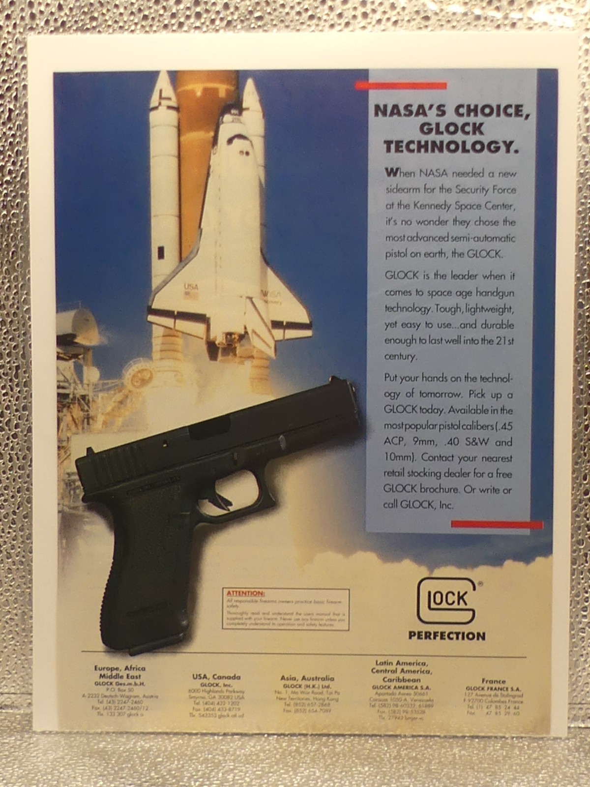 Vintage GLOCK Pistol Handgun Technology NASA 1993 Print Advertising Full Page Ad