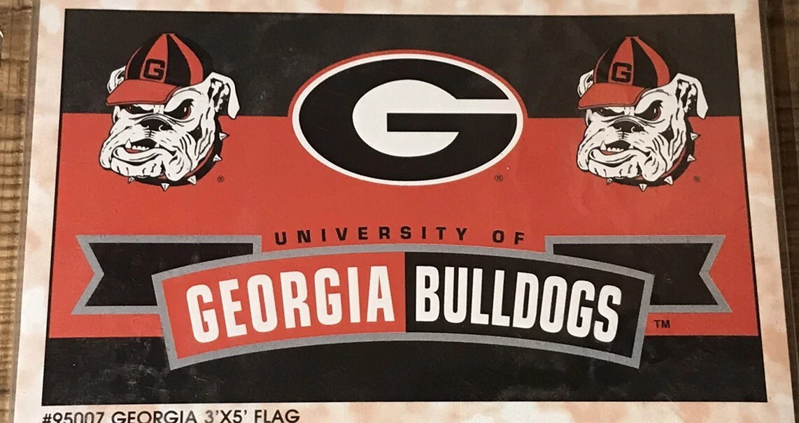 Georgia Bulldogs With Free Team Button + 1 Sided Football 🏈 Full Color 3x5 Flag