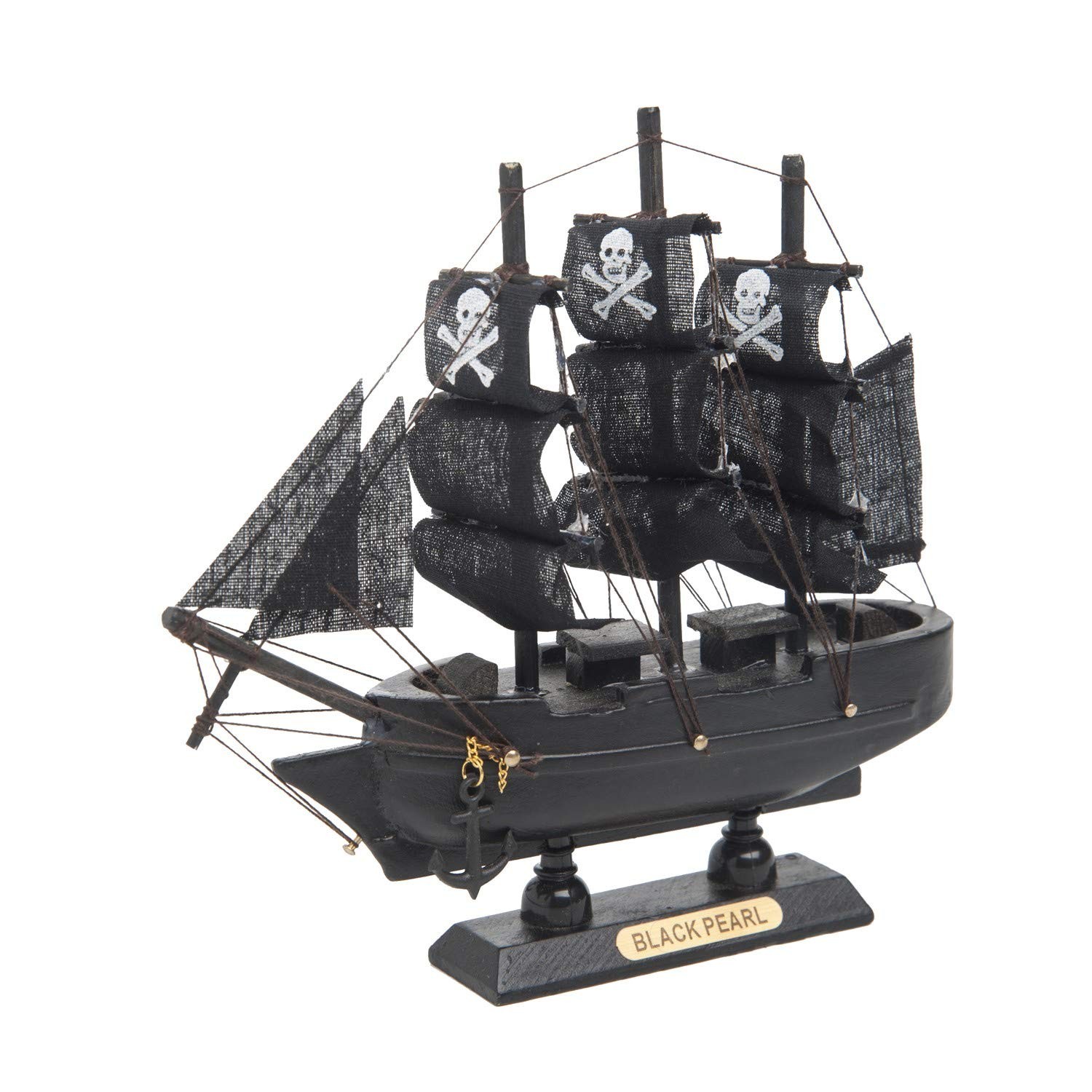 Beachcombers  6 x 6 Inch Black Pearl Pirate Ship Wood Tabletop Figurine