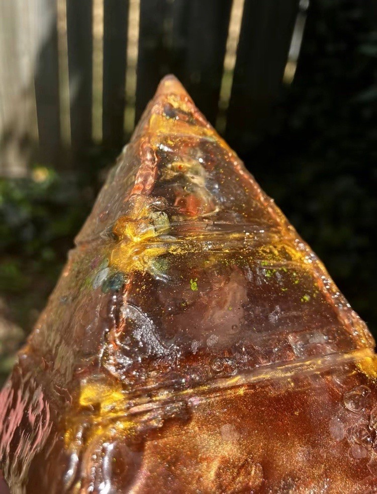 Beautiful hand sculpted Orgonite Kundalini Resin Pyramid Peach Moonstone Unakite