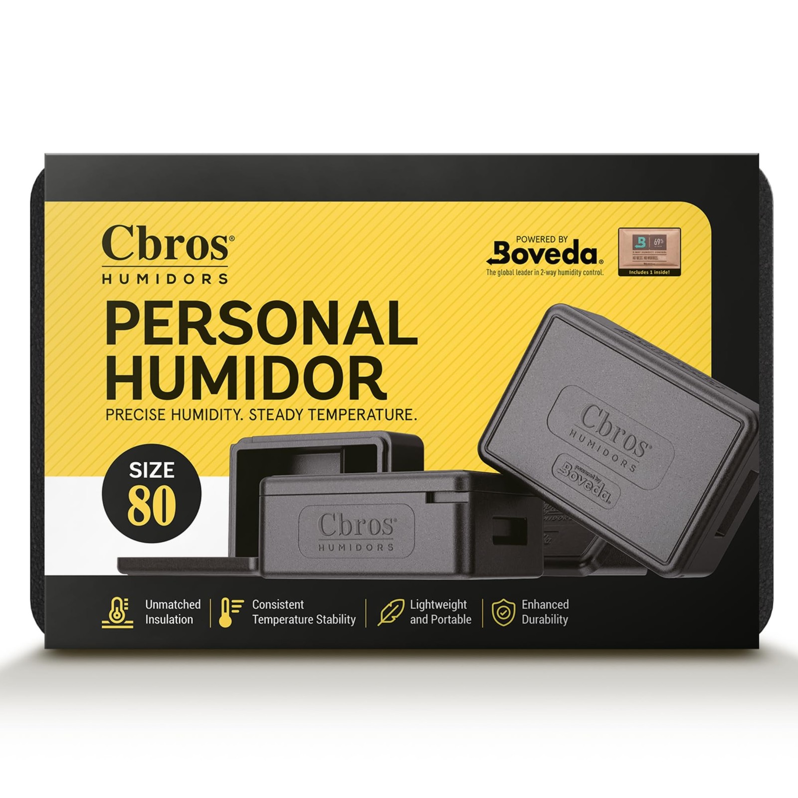 Cbros Humidor 69% Two- Way Humidity Control Box Powered by Boveda, Moisture A...