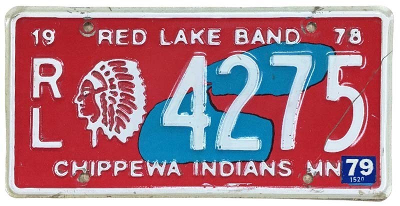 Vintage Minnesota 1978 1979 Red Lake Band Chippewa Indians Tribal License Plate