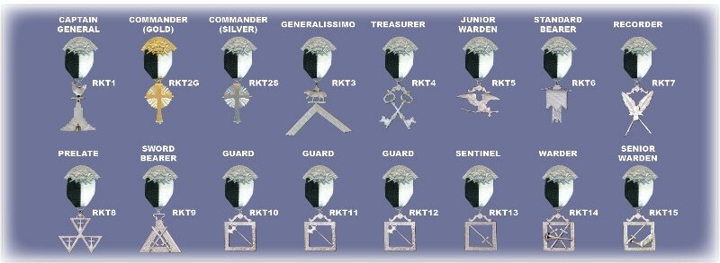Masonic Regalia Knights Templar Commandery officer jewels pack of 16 Jewels