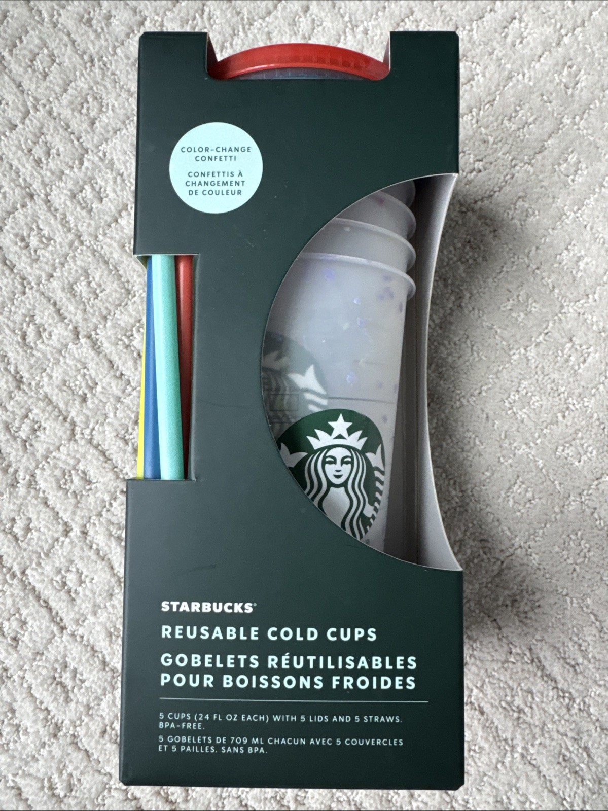 NEW Starbucks Color Changing Reusable Cold Confetti Cups- 5 Pk 2021 Summer Rare