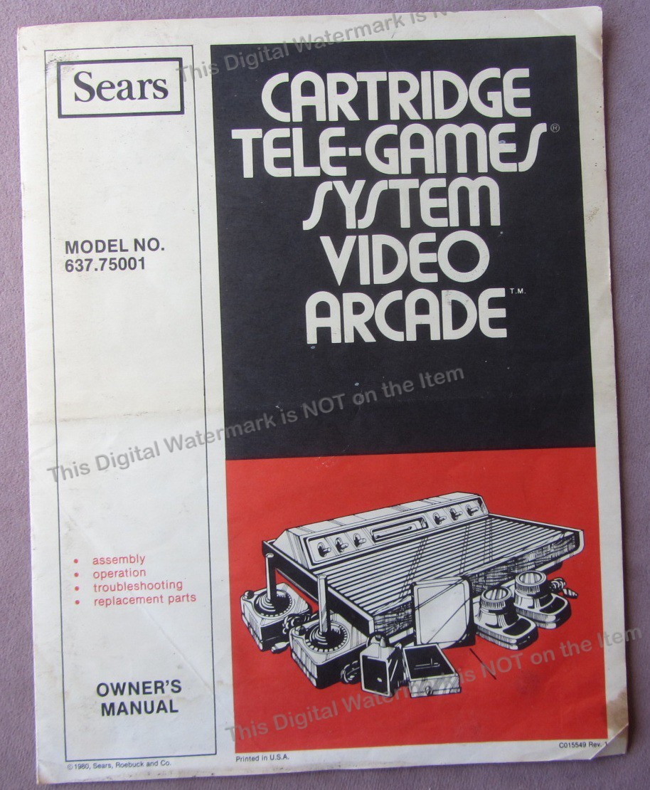 1980 Sears Cartridge Tele-Games System Video Arcade 637.75001 ATARI Owner Manual