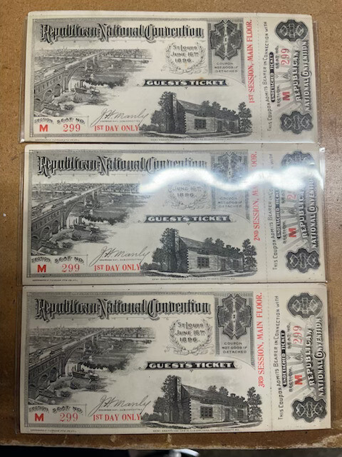REDUCED - 3 - Republican National Convention of 1896 Tickets