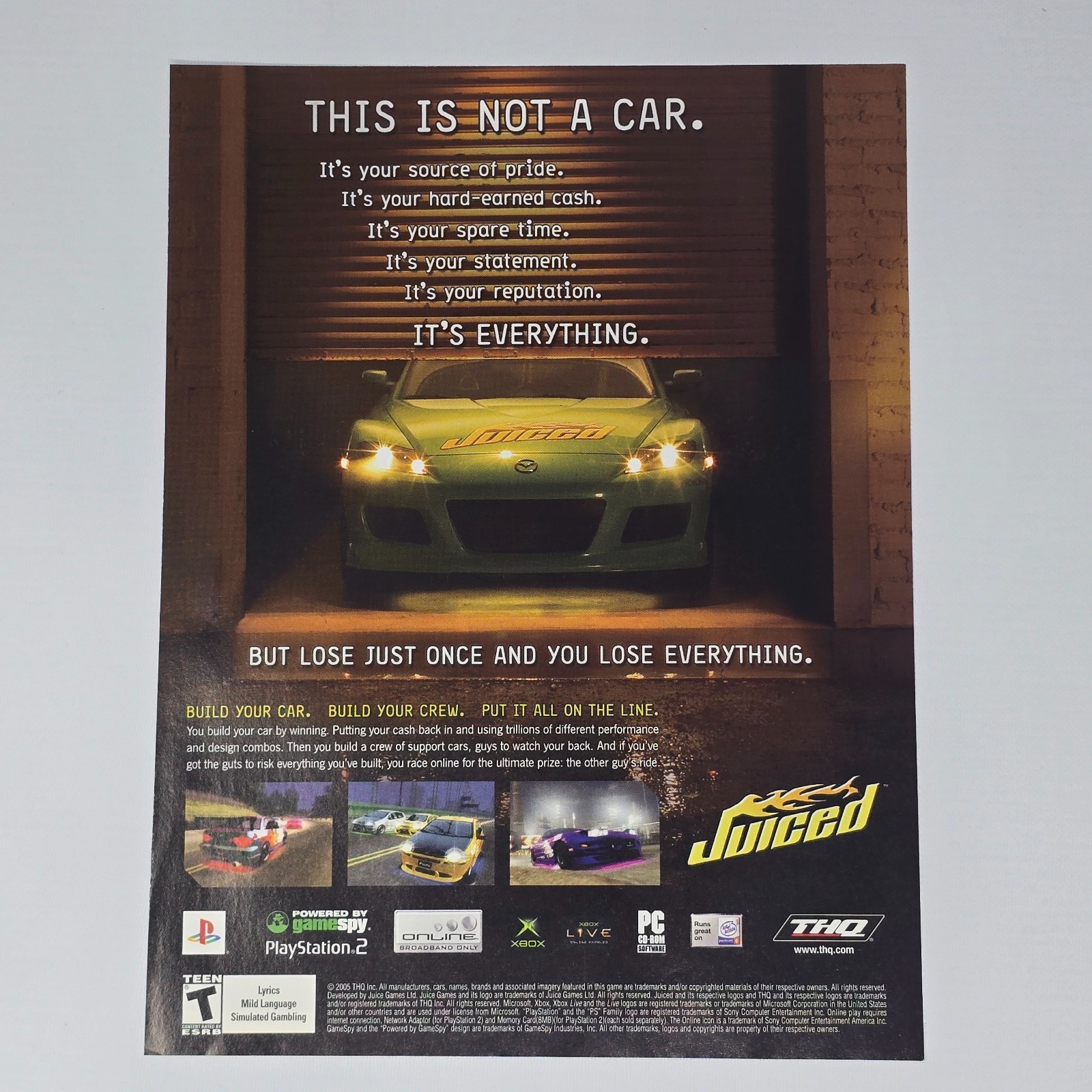 Juiced PS2 Xbox PC Not a Car Print Ad/Poster Promo Art