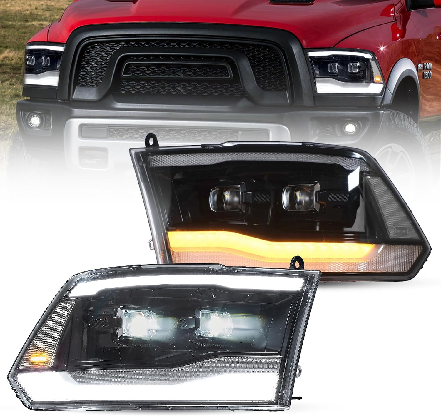 LED Headlights Fit for 2009-2018 Dodge RAM1500/2500/3500 (Halogen and Xenon) & 2