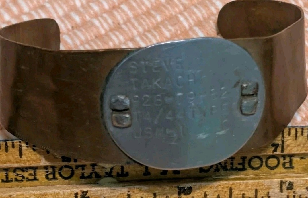 WW2 USN Oval Dog Tag On Copper Bracelet 1944 Diver? Frogman? Trench Art? RARE