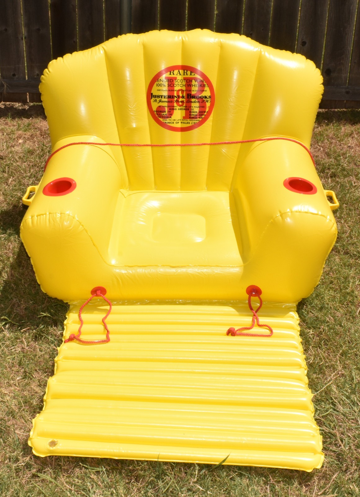 Vtg J&B Inflatable Outdoor Pool Lounge Float w Pump 2 Cup Holders Foot Rest NEW