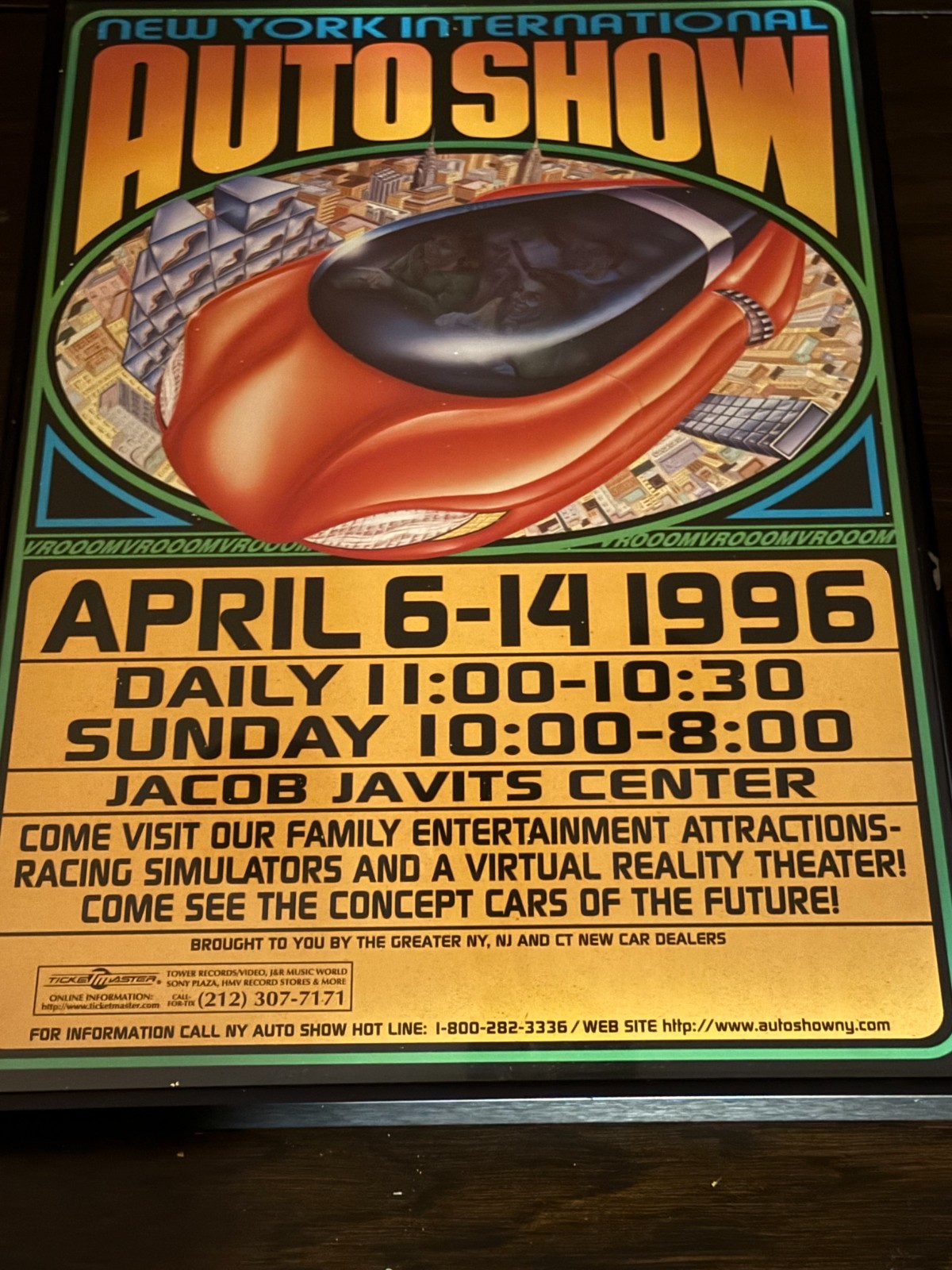 1996 New York International Auto Show Original Poster Framed NYC Javits 19x13