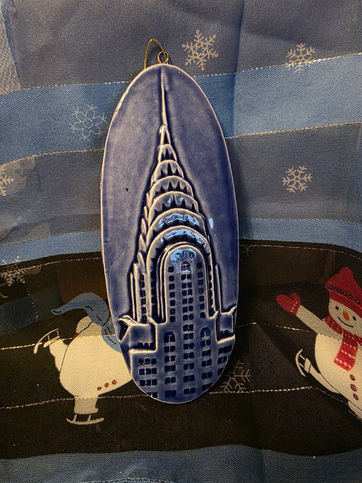 Chrysler Building Pottery Ornament Brooklyn New York Blue 3D Denise Delong 6 in