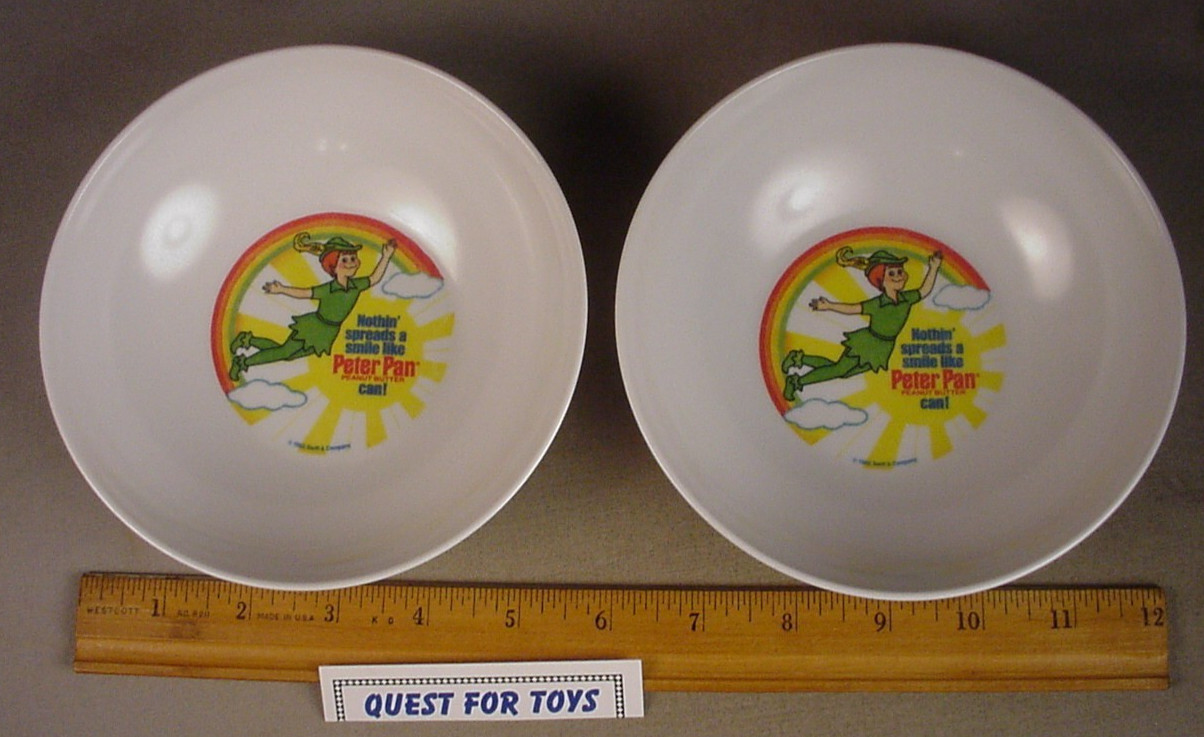 1983 Peter Pan Peanut Butter 2 cereal bowls advertising Promo hard plastic Deka