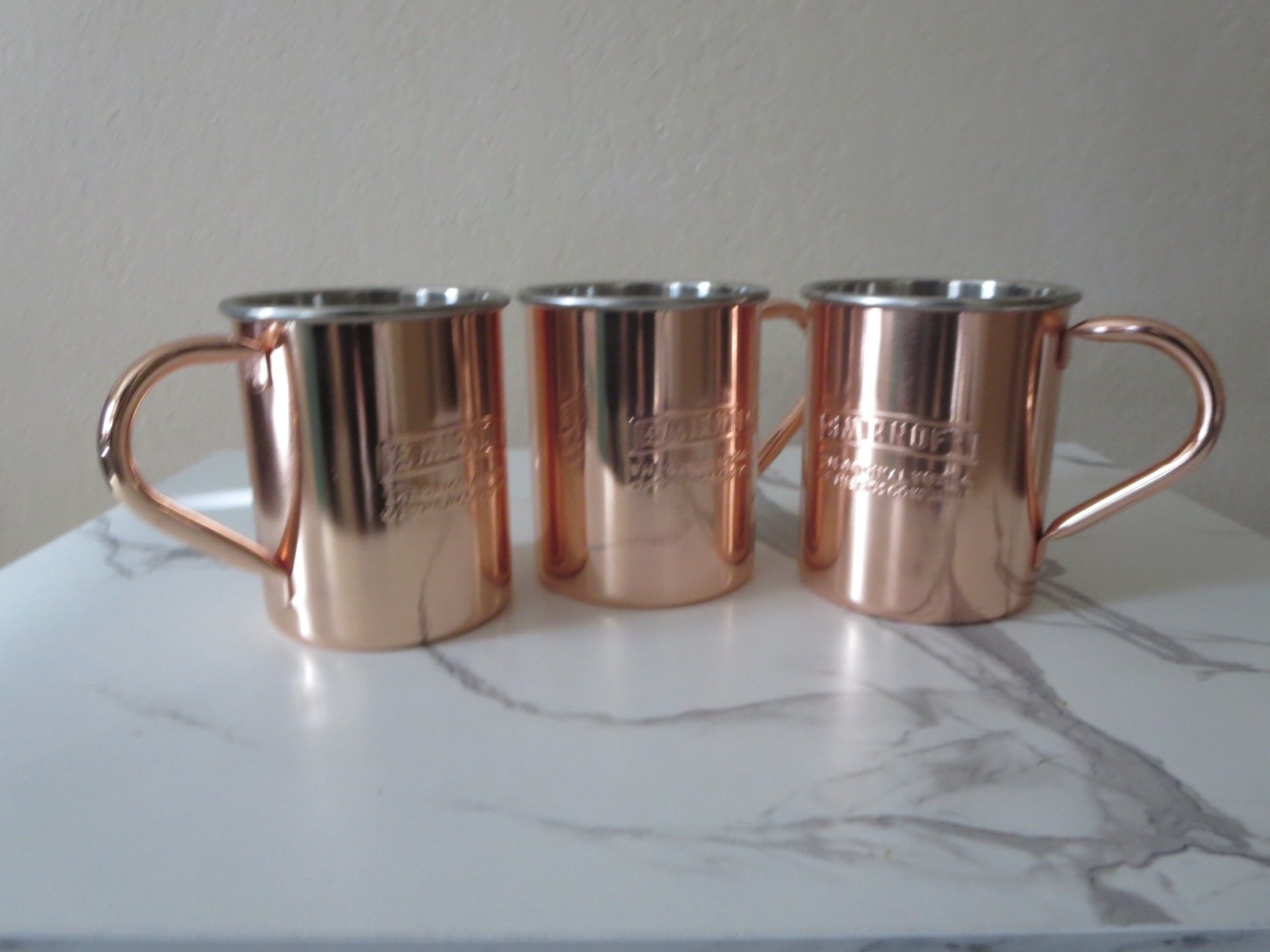 Lot of 3 Smirnoff Original Vodka Moscow Mule Mugs Copper Cocktail Barware Cup 4\