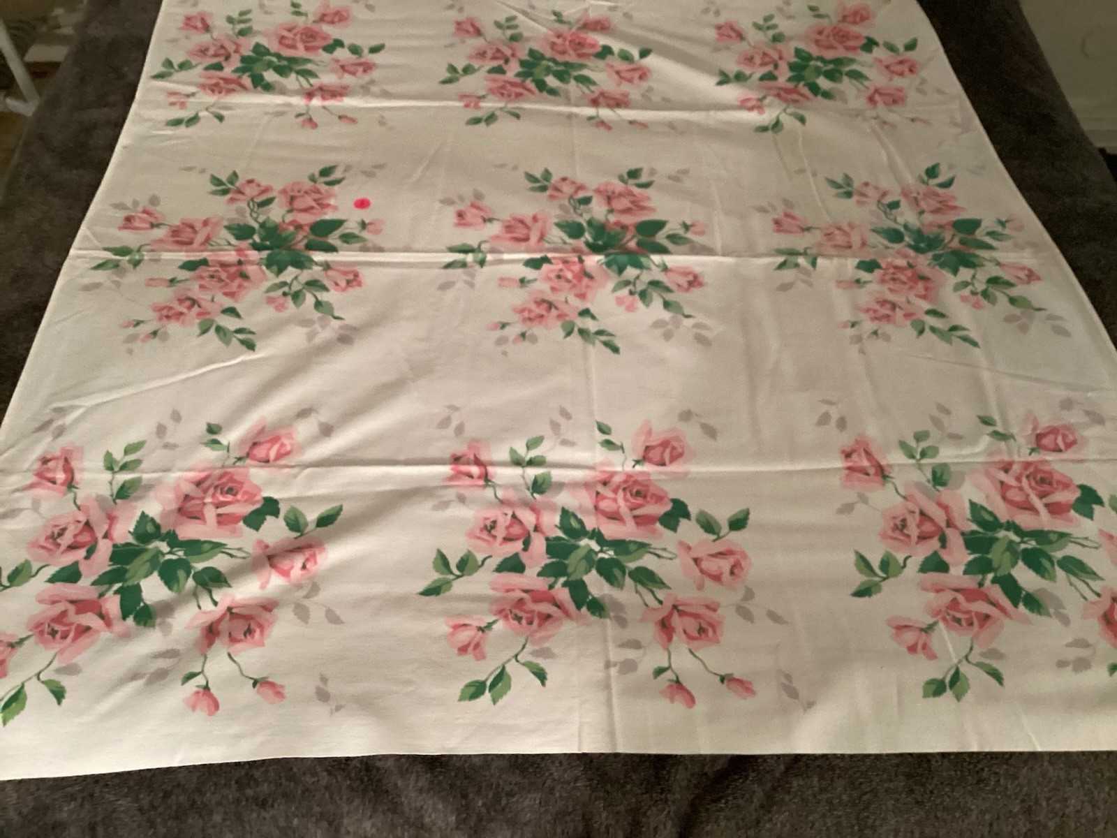 Vintage Pink Roses Tablecloth Wilendur 42” X 45