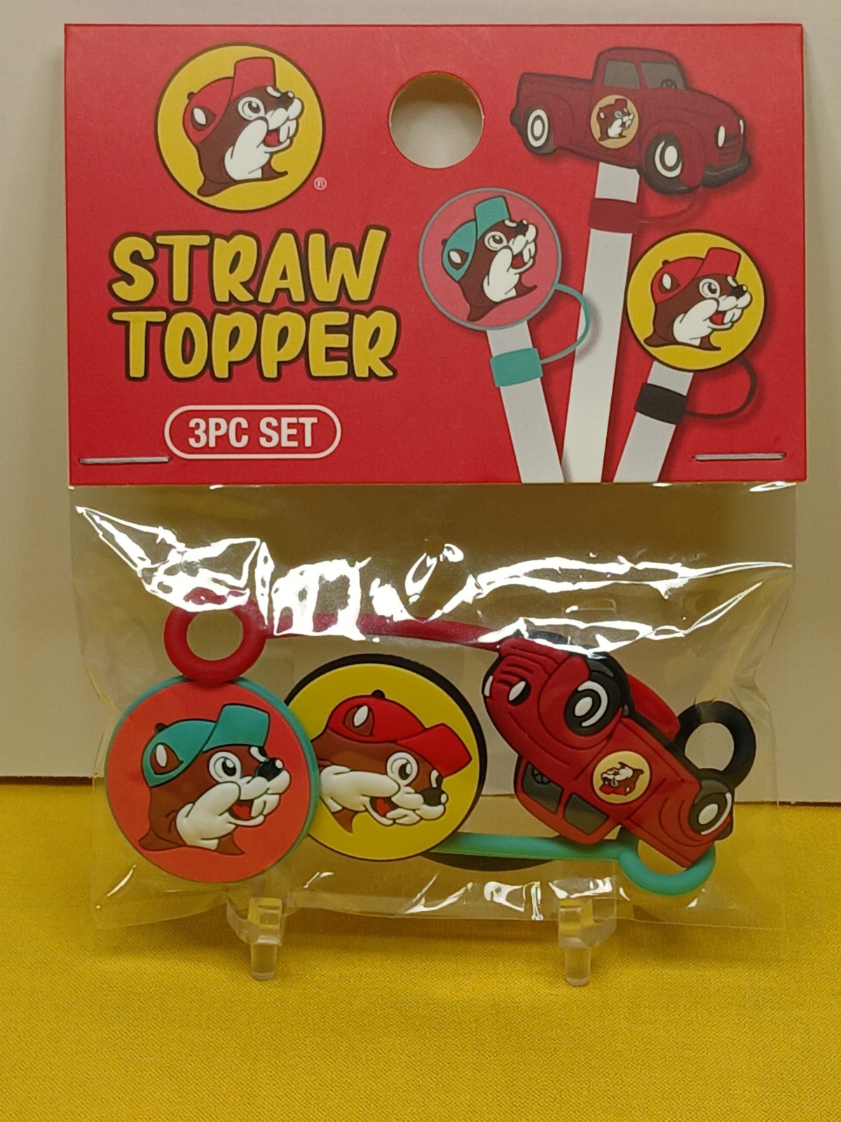 Buc-ee's Straw Topper ~ 3-Piece Set ~ Red Truck, Yellow Buc-ee, Red Buc-ee ~ New