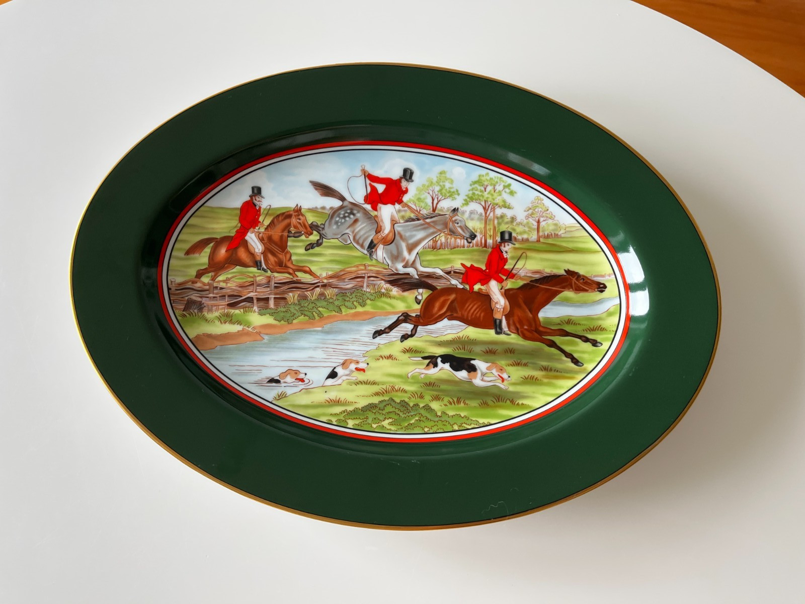 RARE Fitz & Floyd Tallyho Large Oval Serving Platter Plate Equestrian Hunting 