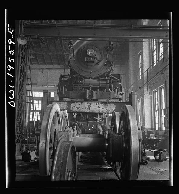 Fort Madison Iowa 1943 Santa Fe Railroad locomotive shops wheel engine