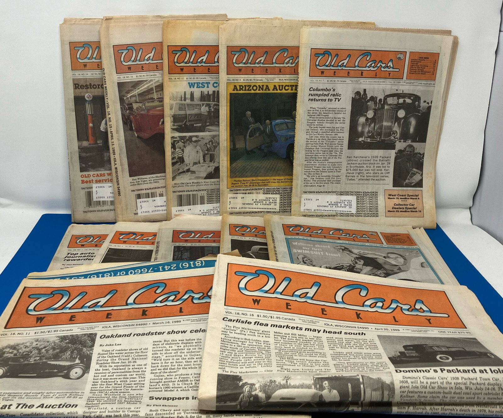 OLD CARS WEEKLY NEWS & MARKETPLACE, NEWSPAPERS 1989 Lot of 12, Jan - April