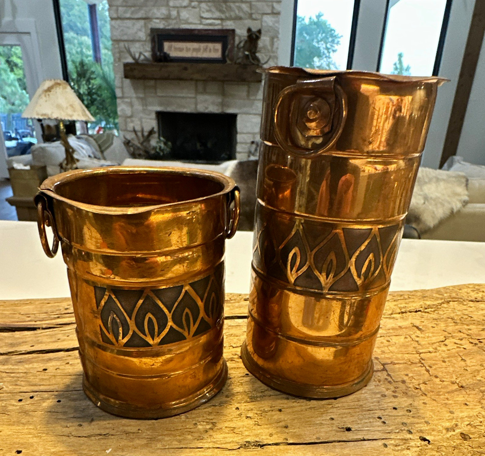 Copper Pots Collectible Metalware Pair 2-Piece Set with Ring Handles