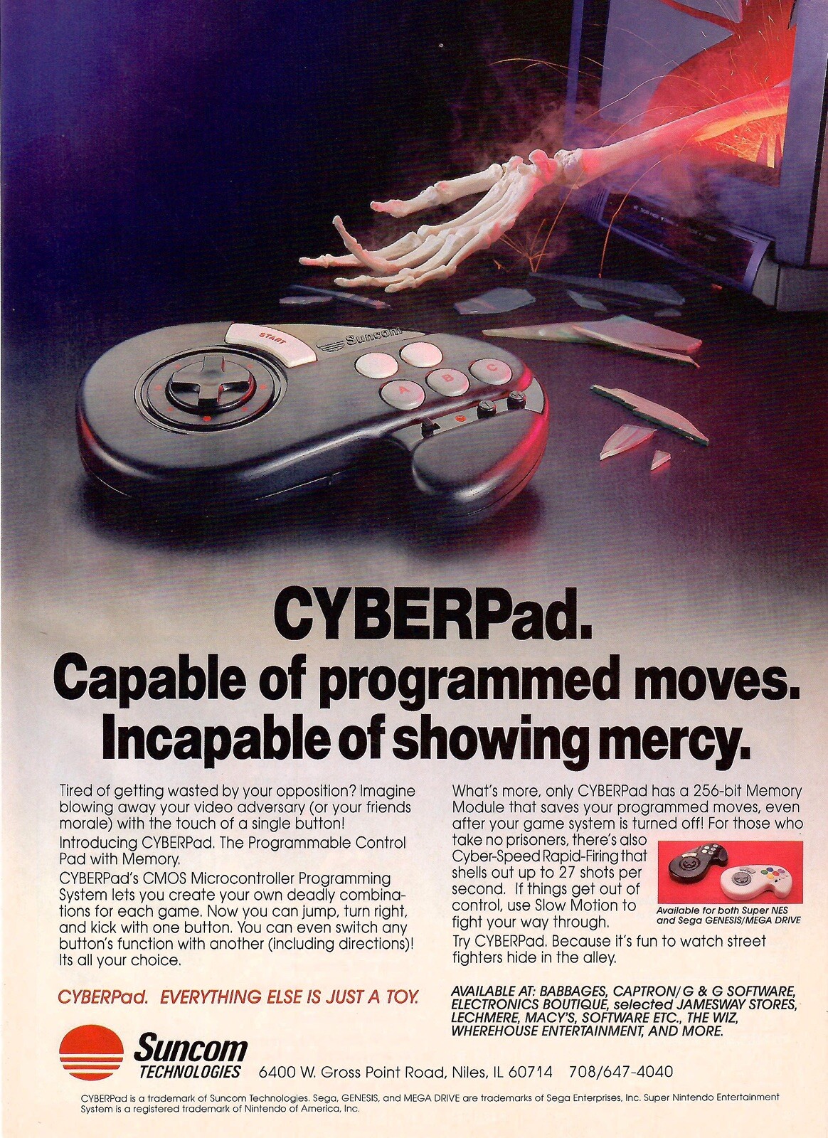 VINTAGE 1994 CyberPad Controller For Sega SNES Nintendo Print Ad
