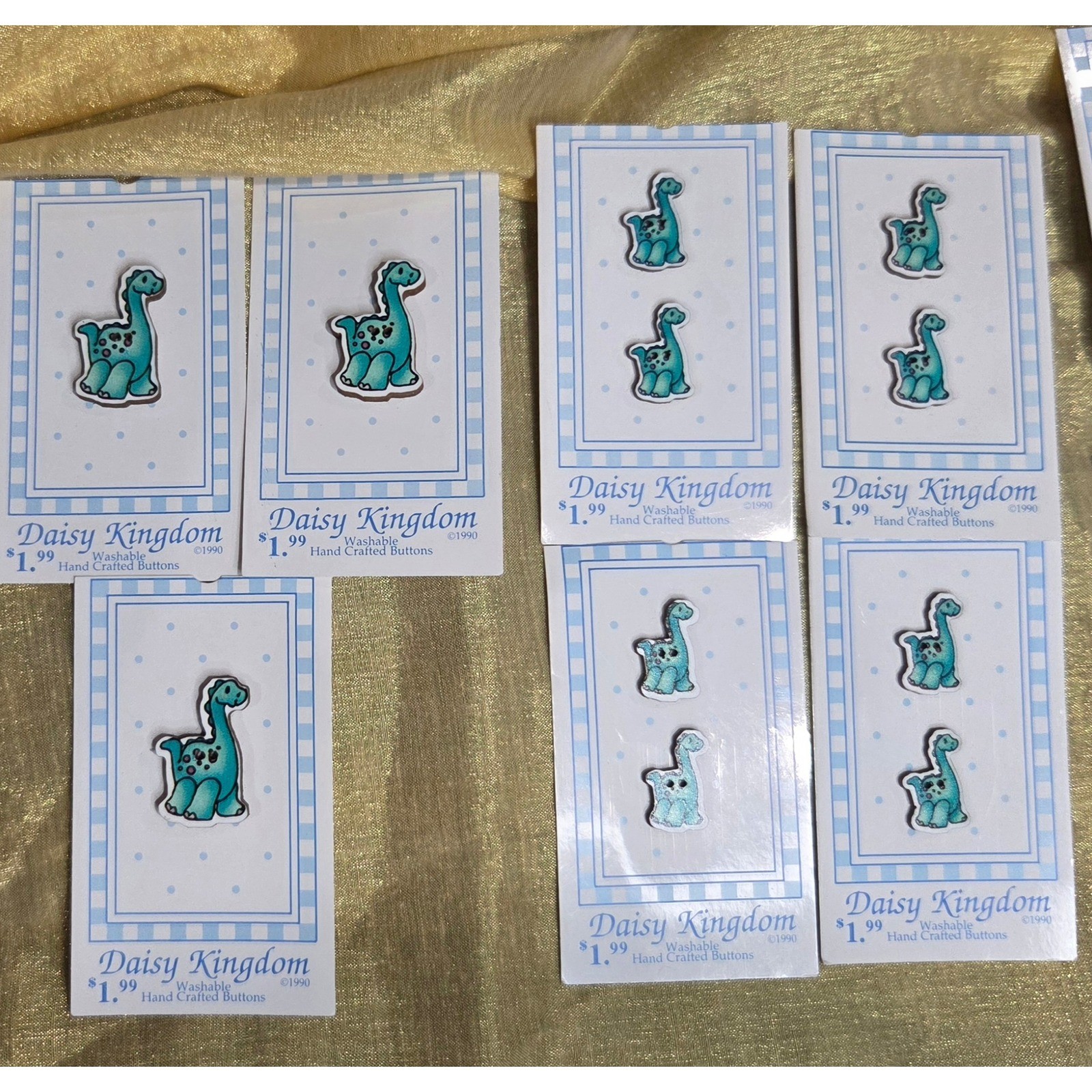 Vintage 1990 Daisy Kingdom Dinosaur Buttons Teal Blue Brontosaurus 566 L 566 S