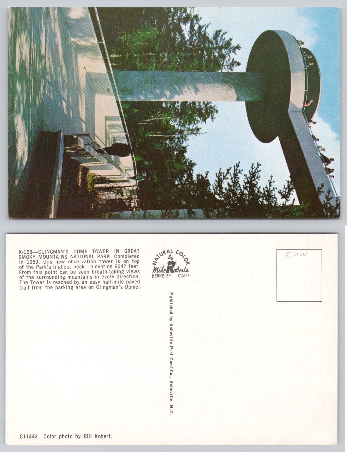 Clingman\'s Dome Tower Great Smoky Mountains National Park NC Postcard 1959