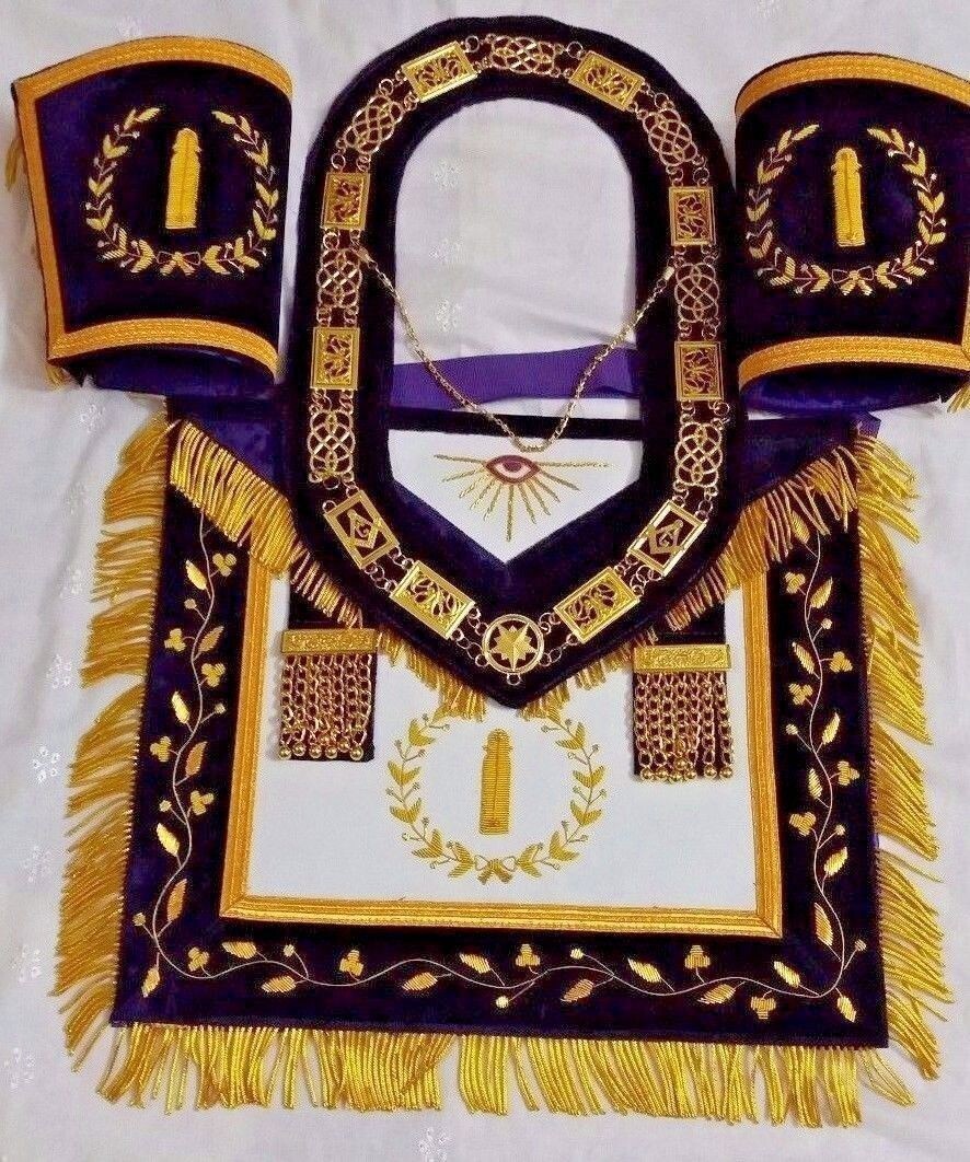 MASONIC GRAND LODGE JUNIOR WARDEN HAND EMBROIDERED APRON CUFFS WITH COLLAR