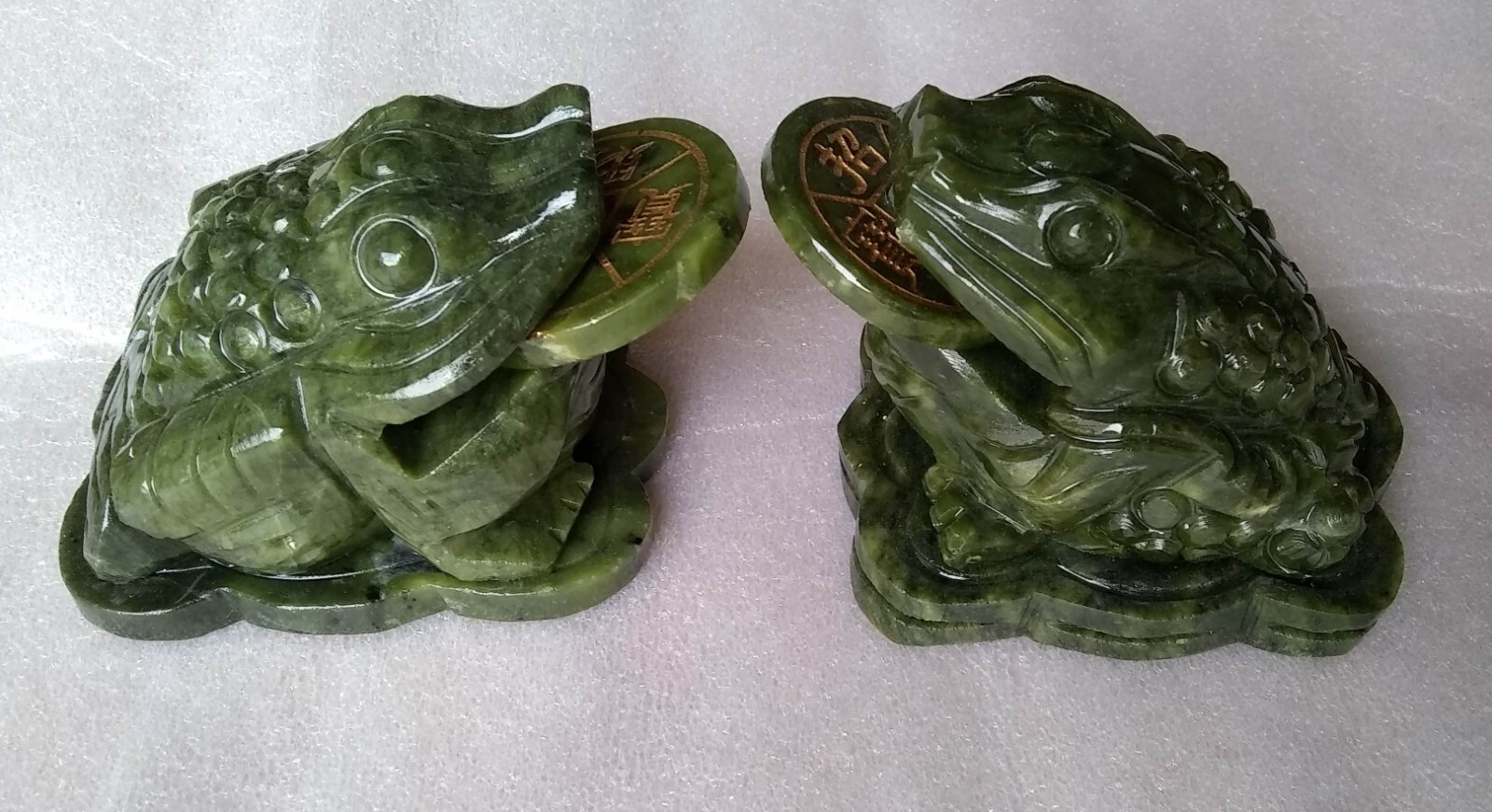 2pc Money Toad 3-leg frog Dark green South China jade fengshui statue home store