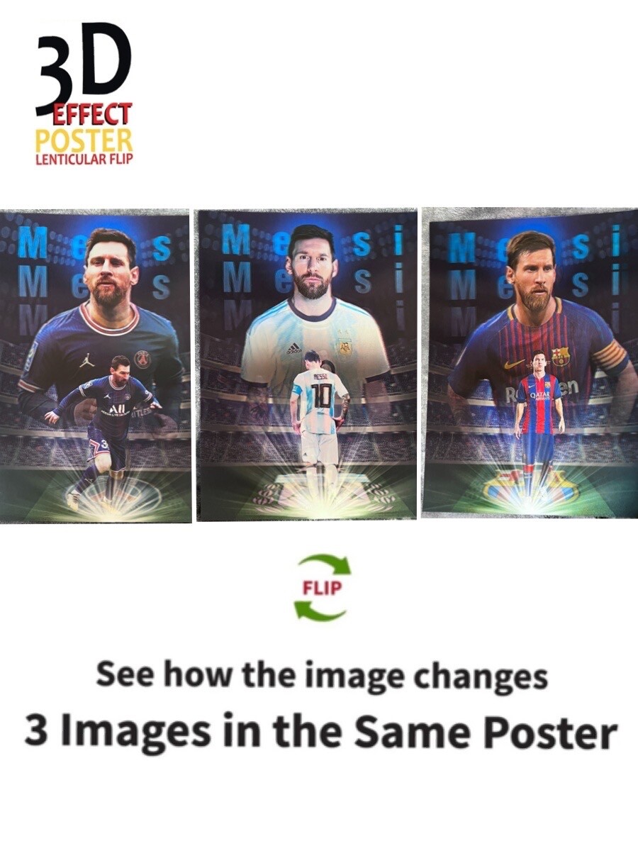 soccer superstar-Lionel Messi-3D Poster 3DLenticular Effect-3 Images In One