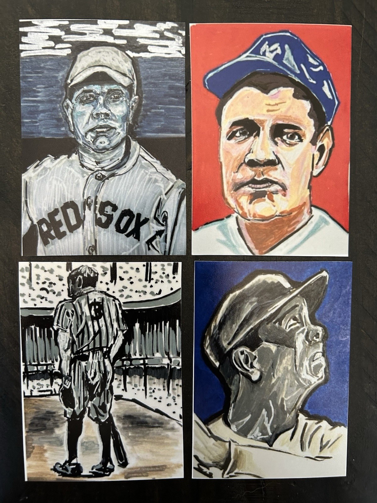 ACEO Sketch Trading Print Card Babe Ruth Yankees Red Sox Tribute 4 Card Lot Art