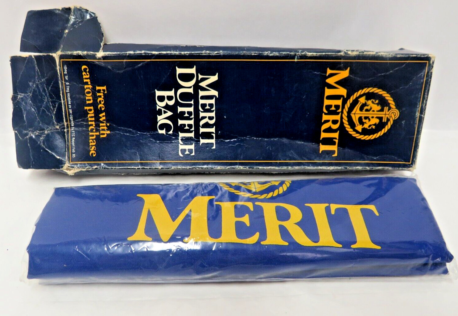 1985 Merit Cigarette Advertising Blue Duffle Bag With Original Box