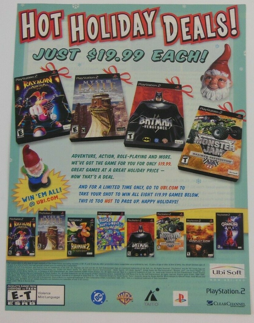 Hot Holiday Deals Print Ad Game Poster Art PROMO Rayman Batman Grandia II Myst