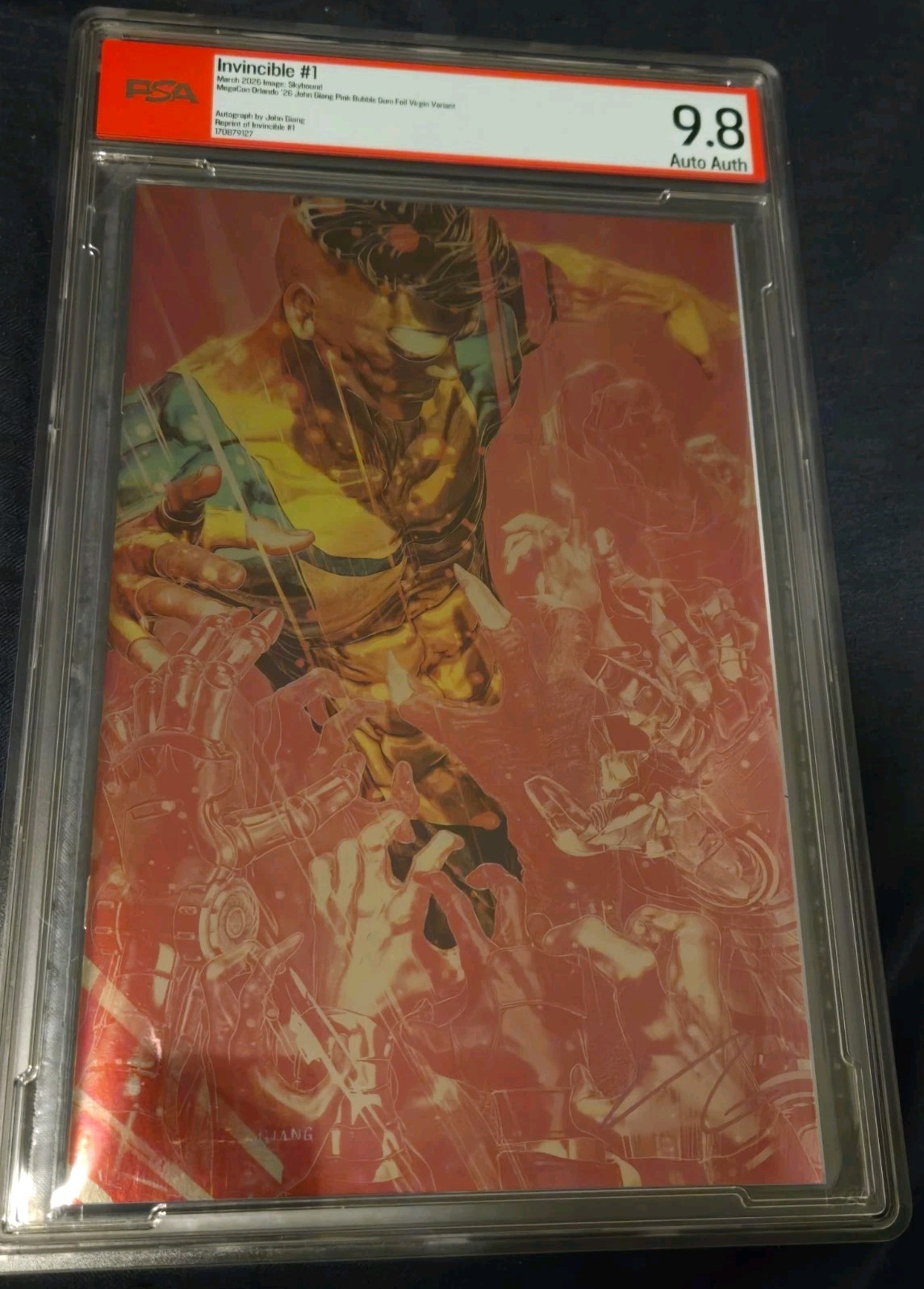 PSA 9.8 Invincible #1 Pink Bubble Gum foil virgin. LTD 500 Signed John Giang.  