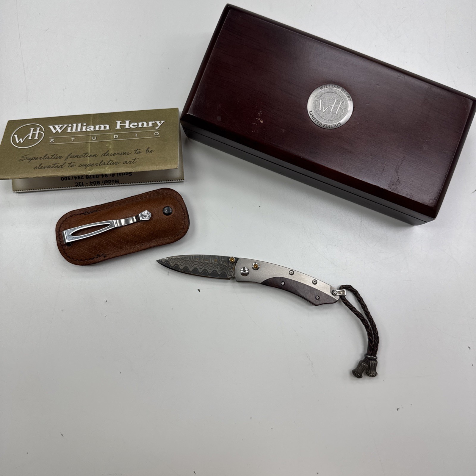 William Henry B04 TIC Pikatti Titanium Limited Copper Wave Damascus Blade Knife