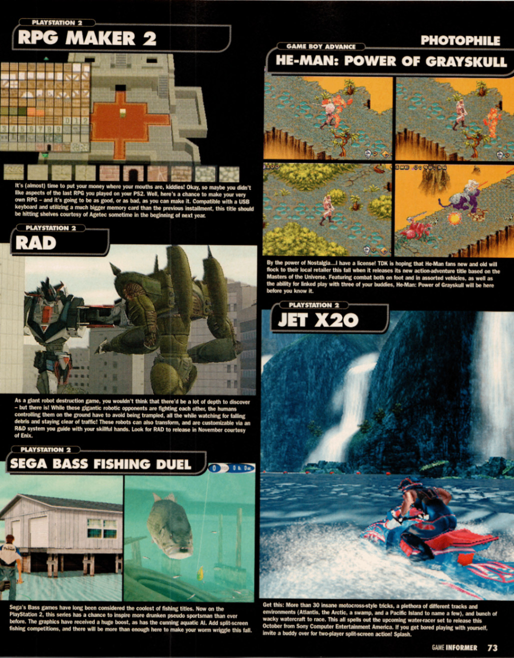 Game Informer 73 Magazine Page PS2 GBA He-Man RPG Maker Rad Jet X2O Fishing 1999