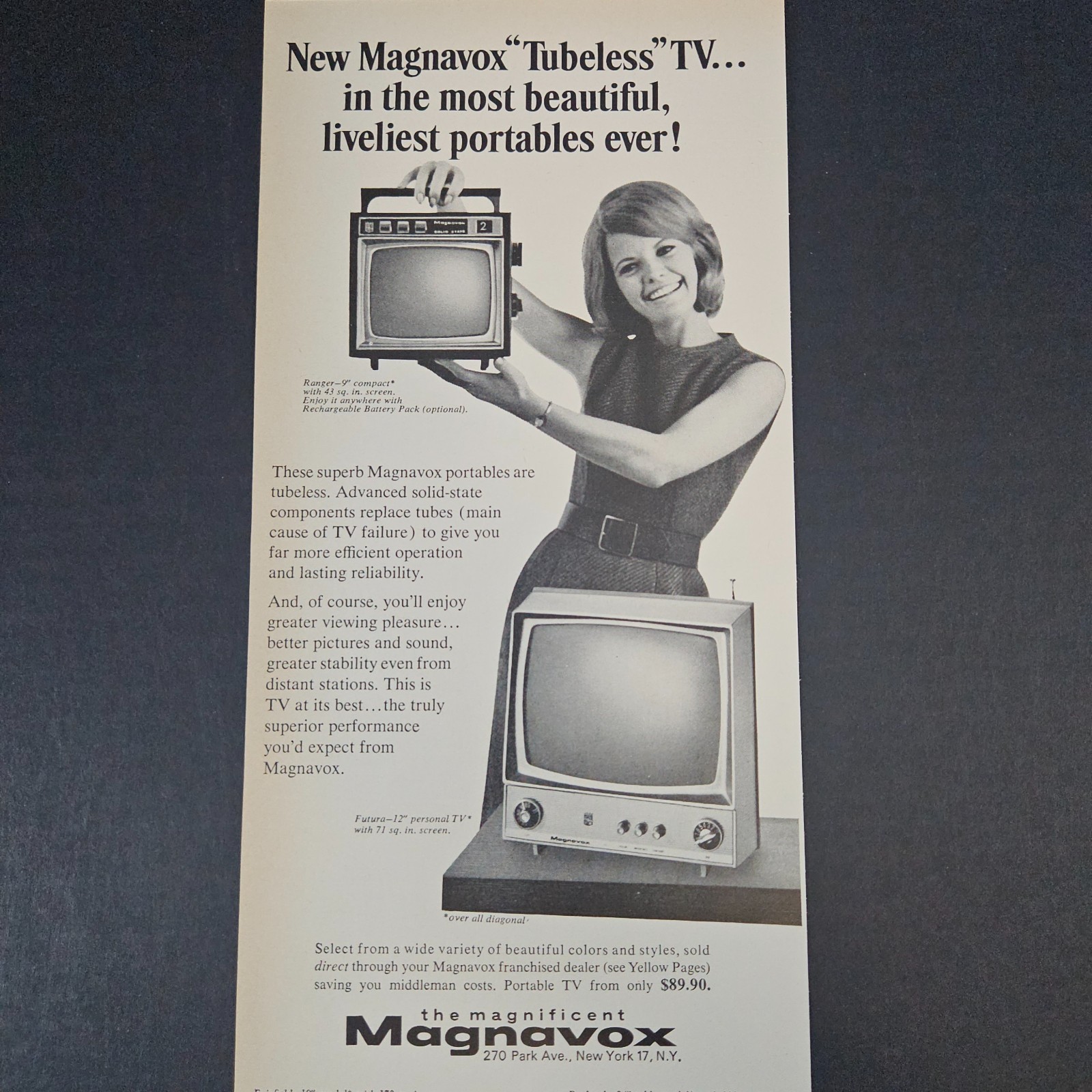 1966 Magnavox Tubeless Portable Ranger 9 Inch Television TV Vintage Print Ad