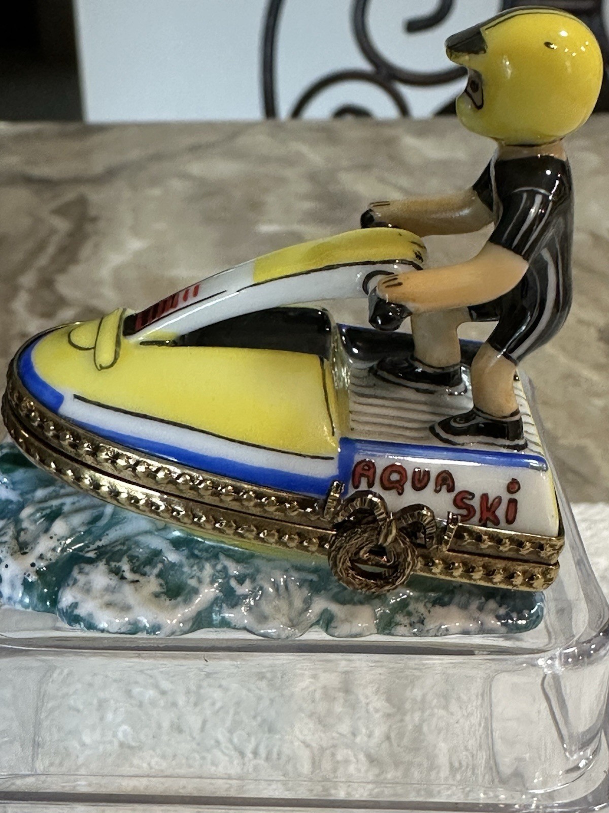 Limoges Trinket Box - Riding A Jet Ski / Aqua Ski - By Royal Limoges RMC